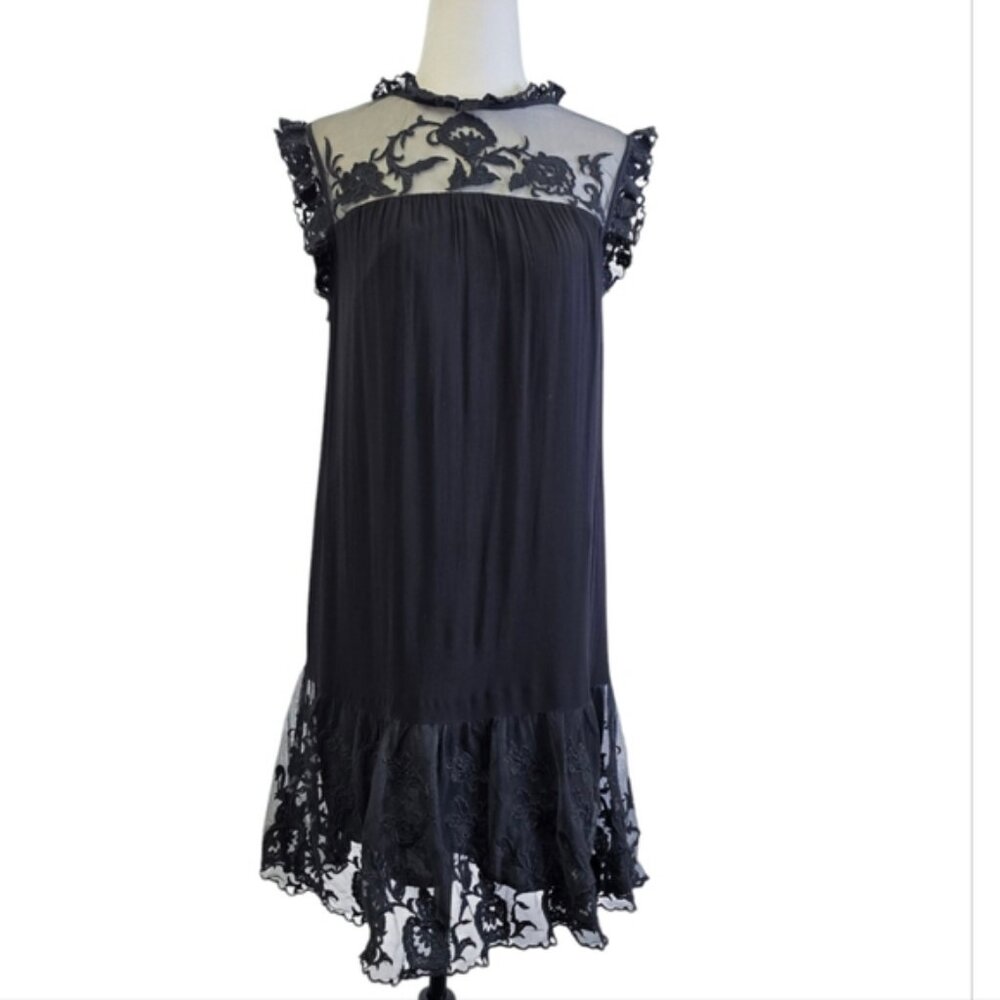 VELVET BY GRAHAM  ; SPENCER Marsh Embroidered Black Dress
